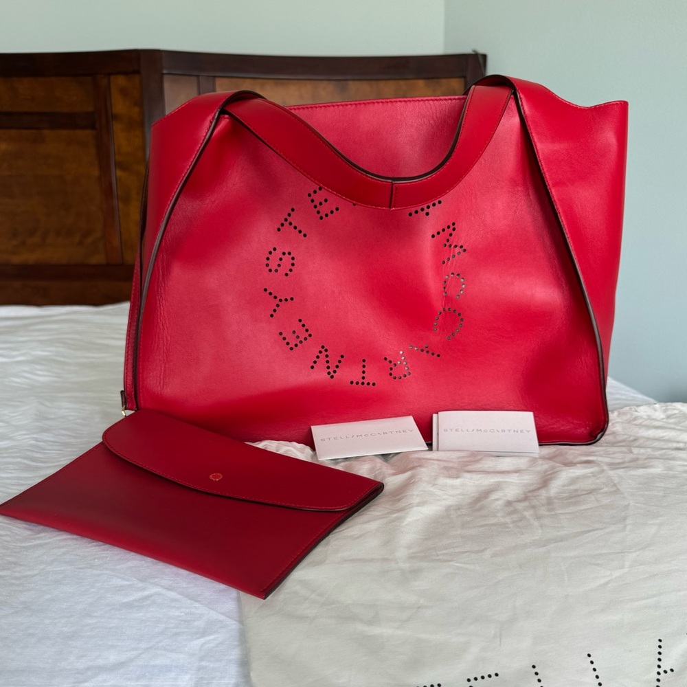 Stella McCartney Logo Tote Bag - perforated vegan red leather NWT - Beautiful